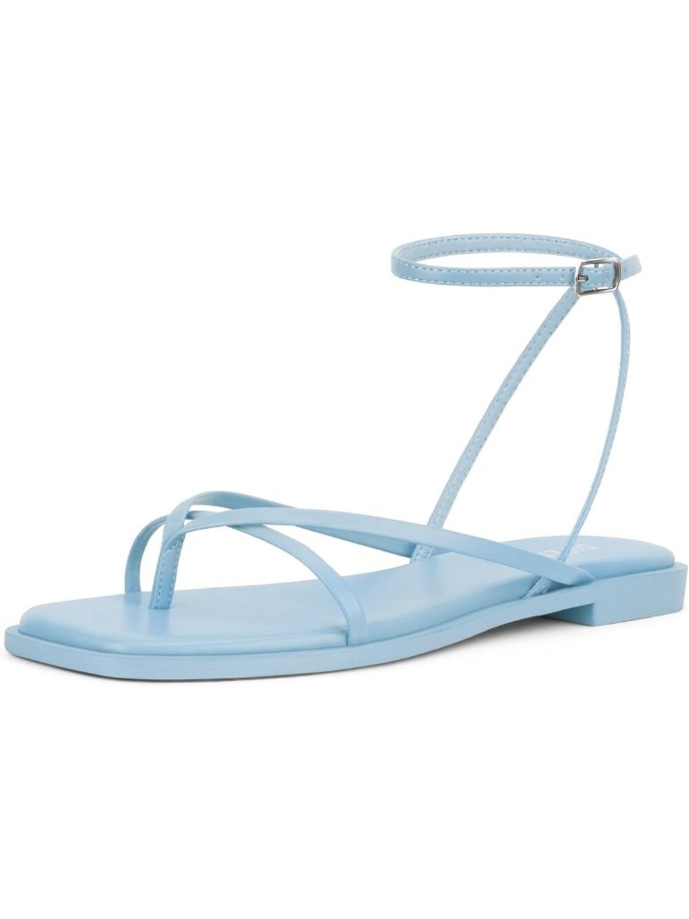 🆕Women's Light Blue Flats Sandals Square Toe Strappy Ankle Strap Casual